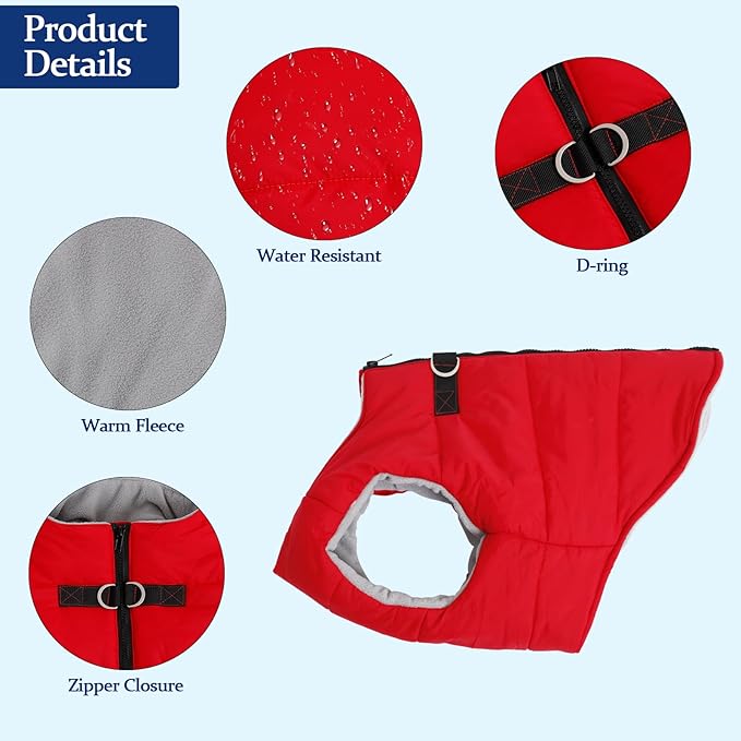 Geyecete Dog Bulldog Clothes Dog Cotton Padded Coat Thick Winter Warm Vest Waistcoat Cold Weather Jacket Clothing for French Bulldog Coat-Red-S