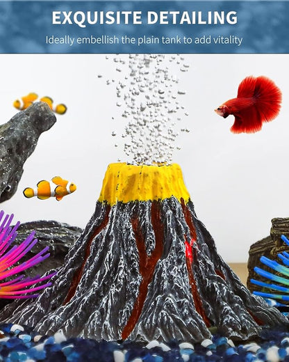 Uniclife Aquarium Volcano Ornament Kit Realistic Resin Volcanic Decoration with Air Stone Bubbler Red LED Light Decor for Fish Tank Landscape Addition and Oxygenation