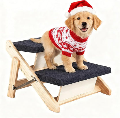 MEWANG Wood Pet Stairs & Ramp for Small/Medium Dogs and Cats, Aging Pets – 3-in-1 Foldable, Portable, Non-Slip Pet Ladder for Tall Beds, Couches,Cars–Holds Up to 220 lbs (17.3" L x 17.2" W x 13.0" H)