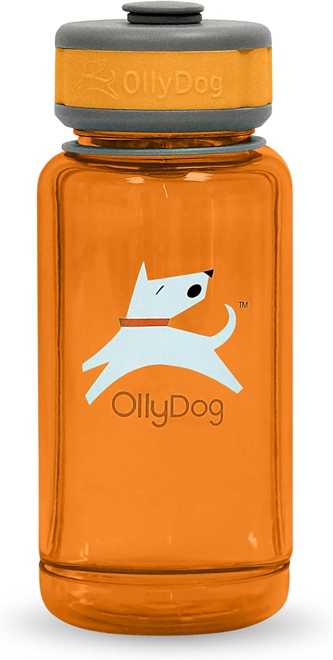 OllyDog OllyBottle, Dog Water Bottle, Pet Water Dispenser with Detachable Bowl, Pet Accessories for Outdoor Walking, Hiking, Travel (600ml, Flame)