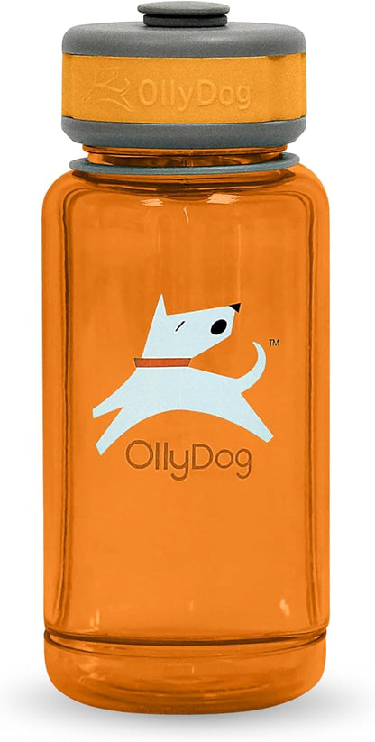 OllyDog OllyBottle, Dog Water Bottle, Pet Water Dispenser with Detachable Bowl, Pet Accessories for Outdoor Walking, Hiking, Travel (600ml, Flame)