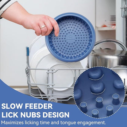 Dog Lick Bowl, Animire Freeze Lick Mat for Dogs, Non-Slip Slow Feeder Licking Bowl Enrichment Treat for Distraction Anxiety Relief, Food Grade Silicone, Dishwasher Safe(Dark Blue,S)