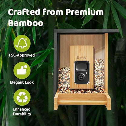 Birdfy Smart Bird Feeder with Camera, High-End Bamboo, Solar Powered, 2K HD Live Stream, Auto Capture Birds & Notify in Time, AI Recognition, Ideal Present for Bird-Watching&Learning