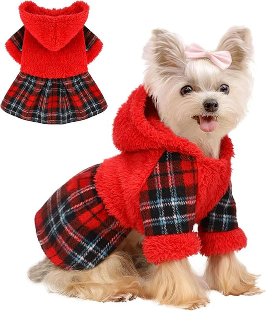 Dog Sweater Dresses for Small Dogs Girl, Christmas Winter Puppy Clothes Fleece Warm Puppy Hoodie, New Year Pet Festival Outfits Apparel Clothing, Pet Outfits for Chihuahua Yorkie Skirt (X-Small, Red)