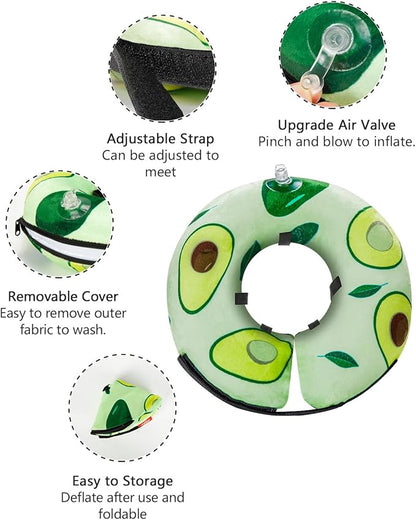 MIDOG Inflatable Dog Cone Alternative for After Surgery - Soft Protective Donut Collar Prevents Licking, Comfortable Recovery E-Collar Alternative for Small Medium Large Dogs (Avocado,XS)
