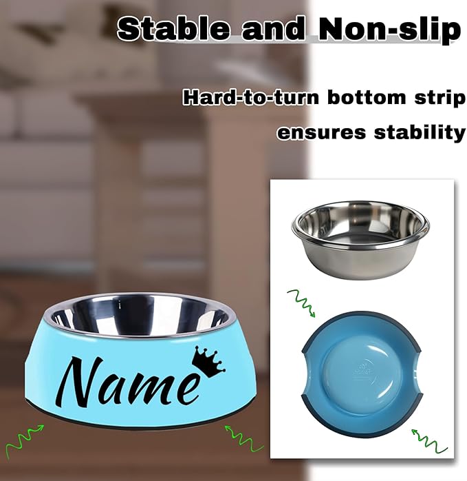Personalized Stainless Steel Dog & Cat Food/Water Bowls – Custom Pet Name, Non-Slip, Easy Clean Feeding Dishes with Separate Plates(Blue)