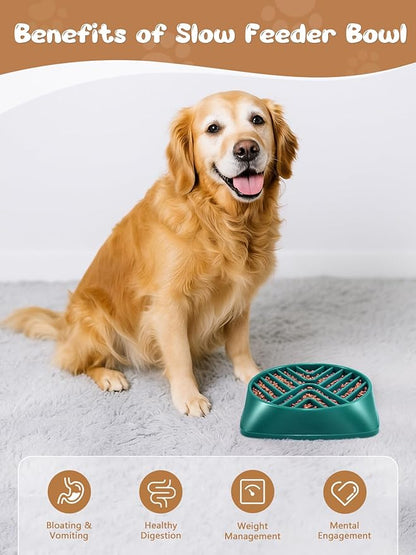 KASBAH Slow Feeder Dog Bowls Large Breed, Holds 5 Cups Wet or Dry Food for Large and Medium Dogs,Puzzle Maze for Fast Eaters,Square Base,Non-Slip, Made Without BPA,Helps Prevent Bloat & Aid Digestion
