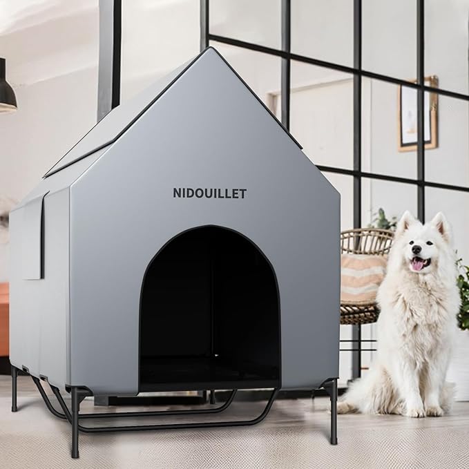 48" Dog House for Outdoor Indoor, X-Large Dog Houses Weatherproof 600D PVC with 8.5" H Textilene Elevated Dog Bed Breathable, Easy to Clean, Dog House Max 200lbs
