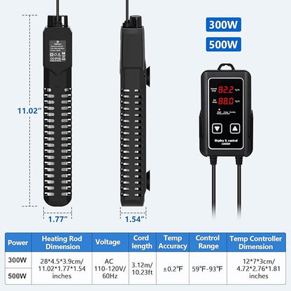 fishkeeper 500W Aquarium Heater, Submersible Fish Tank Heater with Dry-Burn Protection,LED Digital Thermostat,Accurate Temperature Protection for Freshwater and Saltwater 75-120 Gallon
