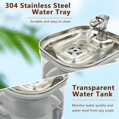 Stainless Steel Cat-Water Fountain with Replacement Filter, Pet Water Fountain Indoor with Automatic Circulationss Filtrations and Intelligent Cat-Dispenser for Flowing, for Cats, Dogs, Multiple Pets