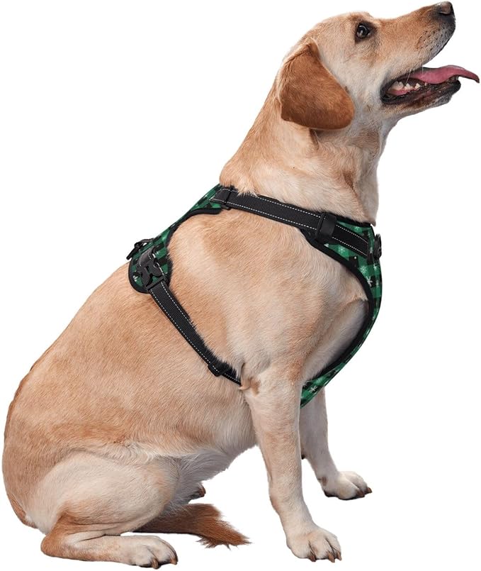 Green Plaid Snowflake Reflective Dog Harness No Pull Soft Vest Harness for Small Medium Large Dog Puppy Pets (Medium Size)