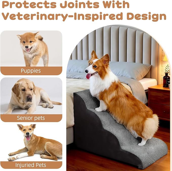 Dog Stairs for Small Dogs and Cats, 20" H 4 Steps Pet Steps Ramp for High Bed, Couch, Sofa, Waterproof Pet Stairs with Removable Washable Cover, Non-Slip Bottom, Light Gray