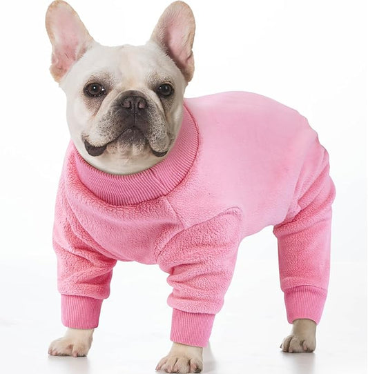 Large Dog Pajamas Winter Fleece Sweaters Warm 4 Legs Onesies for Cold Weather Soft Cozy Pet Jumpsuit Stretchy Pjs for Dogs Girl, Pink L