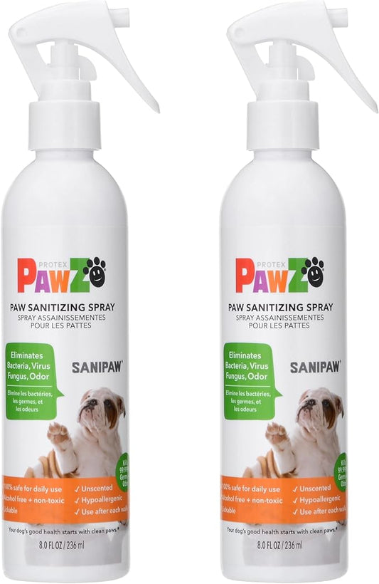 PawZ SaniPaw Dog Paw Cleaner and Odor Eliminator Spray, 8 Oz Paw Sanitizer and Dog Repellent Spray, 2 Pack