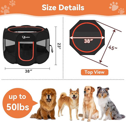 Dog Playpen, Medium Puppy Pet Playpen, Dog Crate Tent Cage Indoor/Outdoor, Portable Pop Up Dogs Kennel Playpen with Carrying Case for Dogs/Cats/Rabbitss, Black