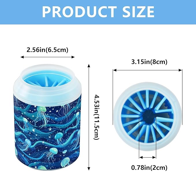 Dog Paw Cleaner Cups for Dogs Pets Foot Washer Paw Scrubber for Medium Small Cats Dogs Cleaning Cup Sea Wave Jellyfish and Stars Blue