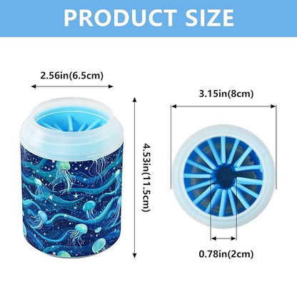 Dog Paw Cleaner Cups for Dogs Pets Foot Washer Paw Scrubber for Medium Small Cats Dogs Cleaning Cup Sea Wave Jellyfish and Stars Blue