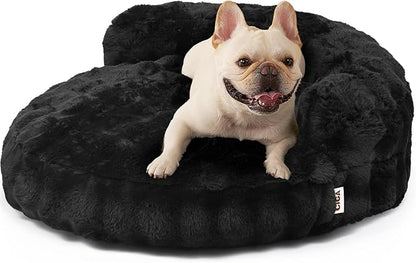 EHEYCIGA Medium Dog Bed and Large Cat Couch – Fluffy Faux Rabbit Fur Pet Sofa for Small and Medium Dogs, Washable Removable Cover, Waterproof and Non-Slip, 30 Inch, Black