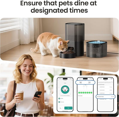 Automatic Cat Feeder and Water Fountain 5G WiFi Cat Food Dispensers, APP Remote Control, Programmable Timed Feeding,Dry Food Smart Feeder 10s Voice Recorder 1-10 Meals/Day for Cats Small Dogs