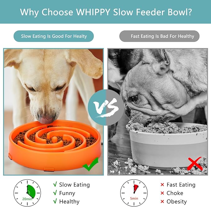 Slow Feeder Large Dog Bowl - Non Slip Maze Puzzle Bowl for Medium Dogs, Prevents Bloat & Choking, Orange