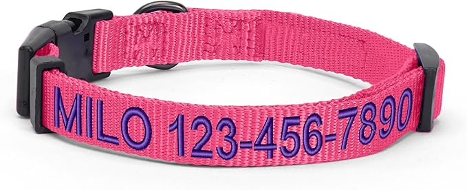Pawtitas Personalized Dog Collar Extra Small Dog Collar Embroider with Name Phone Number Puppy Collar Adjustable Customized Collar for Extra Small Dogs Breeds Puppy Pink Dog Collar