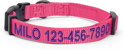 Pawtitas Personalized Dog Collar Extra Small Dog Collar Embroider with Name Phone Number Puppy Collar Adjustable Customized Collar for Extra Small Dogs Breeds Puppy Pink Dog Collar