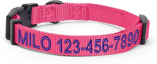 Pawtitas Personalized Dog Collar Medium Dog Collar Embroider with Name Phone Number Puppy Collar Adjustable Customized Collar for Medium Dogs Breeds Puppy Pink Dog Collar
