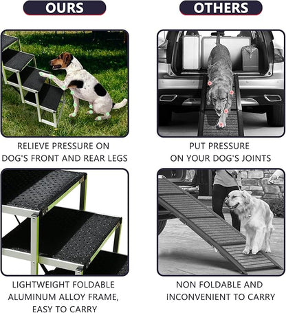 PENSUN Dog Ramps for Small & Big Dogs Portable Folding Pet Stairs with Nonslip Surface Foldable Truck Ramp Stairs for Car, SUV and Trucks, Supports Up to 250LBS, 6 Steps