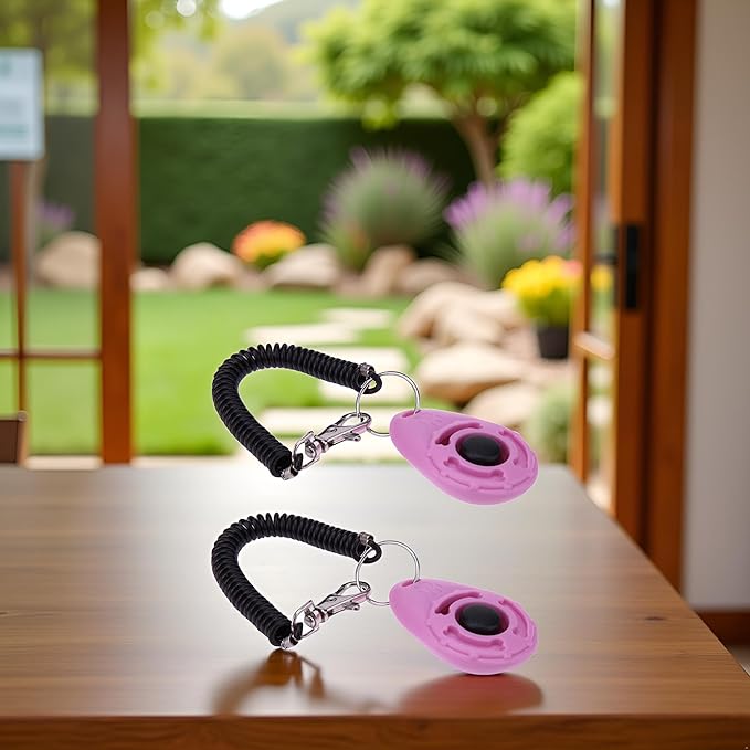 2Pcs ‎Pink Clicker Easy to Use with Button Dog Training Accessories Strong and Long-Lasting, Training and Behavior Aids