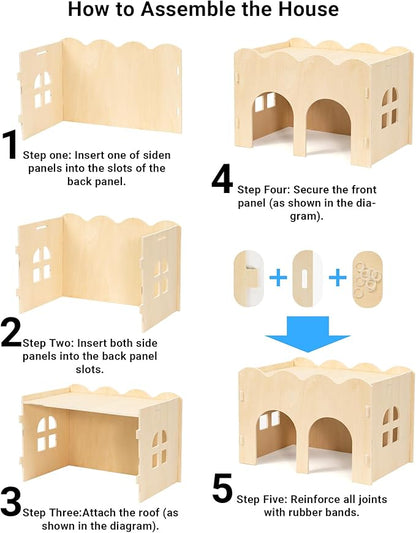 Bifeaw Guinea Pig Hideout, Natural Wooden Chew Proof Hideaway Hut for Small Pets (Wood, Guinea Pig)