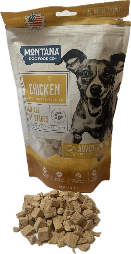 MONTANA DOG FOOD CO. Freeze-Dried Raw Chicken Recipe Dog Food – Grain-Free, High-Protein Meal or Topper, Made in USA with USA Ingredients -16 oz Bag