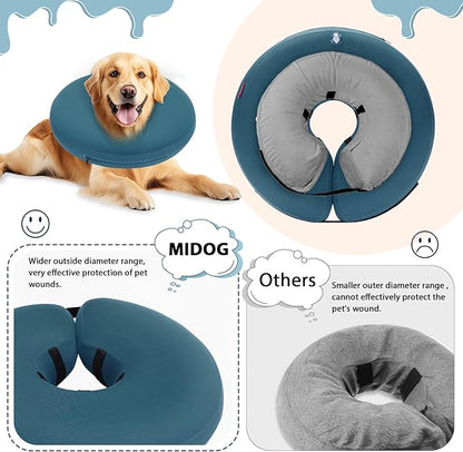 MIDOG Dog Cone - Inflatable Soft Donut Collar Alternative for Dogs After Surgery, Protective Recovery Collar Prevents Licking, Comfortable E-Collar Alternative for Small Medium Large Dogs (Blue, XS)