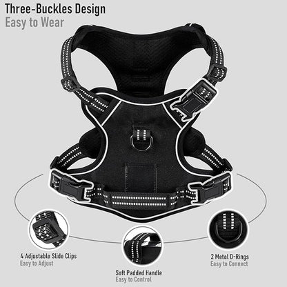 No Pull Dog Harness for Large Dogs, Golden Retriever, Labrador, German Shepherd etc, Easy to Put On and Take Off, Reflective, No Choke, Adjustable and Padded Pet Vest Harness, Black, L