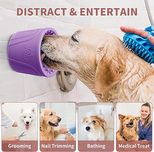 Dog Lick Bowl, Bestalk Anxiety Relief Slow Feeder Dog Freeze Lick Mat Treat Dispenser, Non-Slip Licking Bowl Enrichment Toys for Small Medium and Large Breed Dogs, BPA Free Silicone(Purple,S)