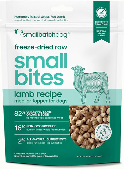 smallbatch Pets Freeze-Dried Raw Dog Food – Lamb Recipe – 7oz Small Bites – High Protein, Grain Free – Complete Meal or Topper – Made in USA with Organic Superfoods 7 Oz, Turkey