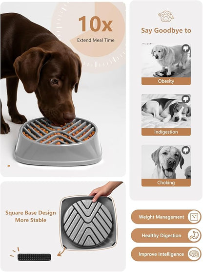 KASBAH Slow Feeder Dog Bowls Large Breed, Holds 5 Cups Wet or Dry Food for Large and Medium Dogs,Puzzle Maze for Fast Eaters,Square Base,Non-Slip, Made Without BPA,Helps Prevent Bloat & Aid Digestion