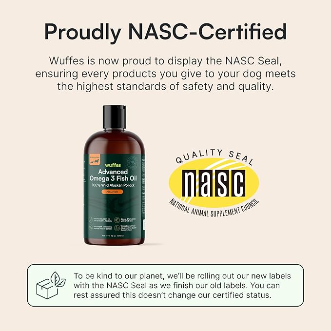 Wuffes Advanced Omega 3 Fish Oil for Dogs, Natural EPA & DHA Fatty Acids, Supports Healthy Skin and Coat, Joint Nutrition, Digestion & Immune System - 100% Pure Wild Alaskan Fish Oil - 8 Oz