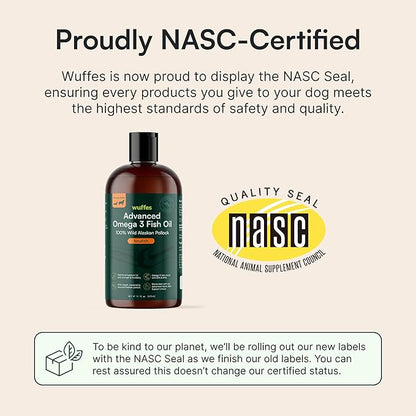Wuffes Advanced Omega 3 Fish Oil for Dogs, Natural EPA & DHA Fatty Acids, Supports Healthy Skin and Coat, Joint Nutrition, Digestion & Immune System - 100% Pure Wild Alaskan Fish Oil - 8 Oz