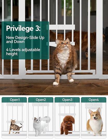 BABELIO 36 Inch Extra Tall Baby Gate with Cat Door, 29-48" Metal Pet Door for Stairs, Doorways, Auto Close, Easy Walk Thru,White