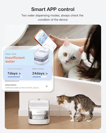 Cat Water Fountain for Drinking, 8-Layer cat Fountain Filter, Ultra-Quiet Pet Fountain for Dogs and Cats 2.4G WiFi(PF1L Marble)