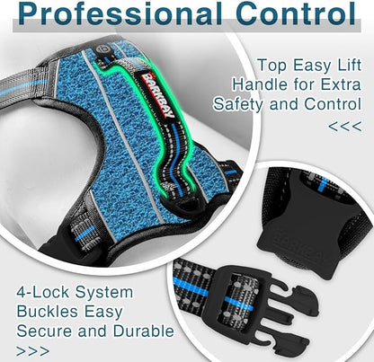 BARKBAY Dog Harness No Pull with ID Tag Pocket - Heavy Duty, Reflective, Easy Control for Large Dogs(Blue/Black,L)