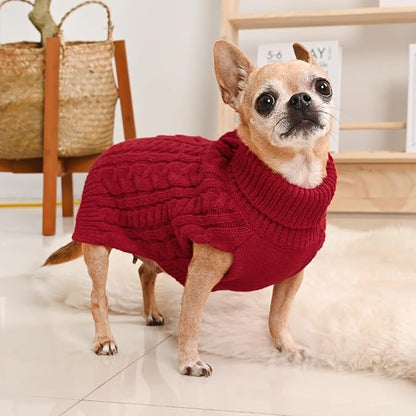 2 Pack Dog Sweaters for Small Dogs Turtleneck Pullover Cable Knit Puppy Stretch Clothes Chihuahua Yorkie Pomeranian Toy Poodle Boy Girl Pets Winter Doggie Clothes (S, Red & Green)
