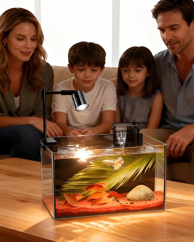 iPriro Fish Tank, 3 Gallon Ultra-Clear Glass Fish Aquarium, with Separator Plate for Betta, Fish Tank Starter kit with Filter and Led Light, Black