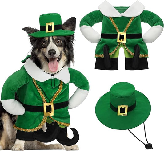 St. Patrick's Day Dog Costume Walking Leprechaun Dog Outfit with Arms Irish Day Holiday Pet Clothes Cosplay Accessories for Cat Doggy Pet(M)