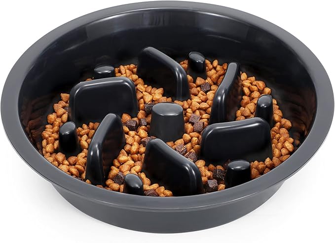 JASGOOD Dog Slow Feeder Bowl - Reduce Slip Puzzle Bowl for Elevated Pet Feeders - Interactive Bloat Stop Dog Dishes - Dark Gray, Fit Opening 7.5"-8"