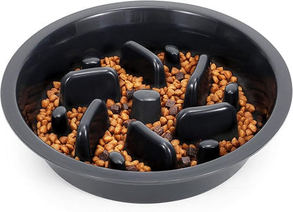 JASGOOD Dog Slow Feeder Bowl - Reduce Slip Puzzle Bowl for Elevated Pet Feeders - Interactive Bloat Stop Dog Dishes - Dark Gray, Fit Opening 7.5"-8"