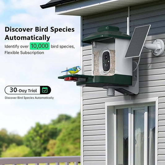Smart Bird Feeder with Camera, AI Identify Bi rd Species Solar Powered,Full HD Live Video Bird Feeder Camera, 2.4Ghz WiFi,Nstant Arrival Alerts - Best Gifts for Bi rd Lover