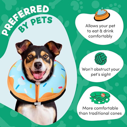 BENCMATE Inflatable Dog Cone Collar Alternative, Soft Dog Cone for Small Medium Large Dogs and Cats, Neck Recovery ECollar Donut Collar After Surgery (Medium, Blue Donut)