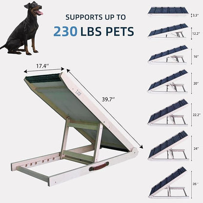 ZJSF Dog Ramp for Bed,Foldable Wooden Portable Non-Slip Dog Ramp for Couch,Small to Large Pet Ramp for Cars,Stairs with High Traction Mat,6 Adjustable Height from 12.2" to 26",Supports up to 230lbs