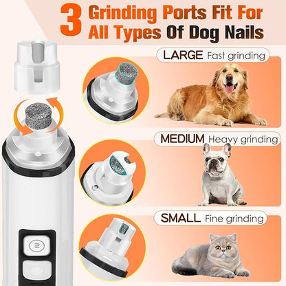 Dog Nail Trimmers Ultra Quiet Electric Pet Dog Nail Clippers Cat Nail Clipper with Led Lights Nail Grinder High Speed Nail File Electric Clippers for Grooming Small, Medium,Large Dogs and Cats (white)